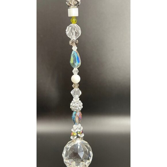 Beaded Suncatcher White Silver Clear Crystal Prism Hanging Patio Decor Yard Art - Picture 4 of 10